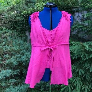 *NWOT* Pink Linen Top with Rose Shoulder Detail